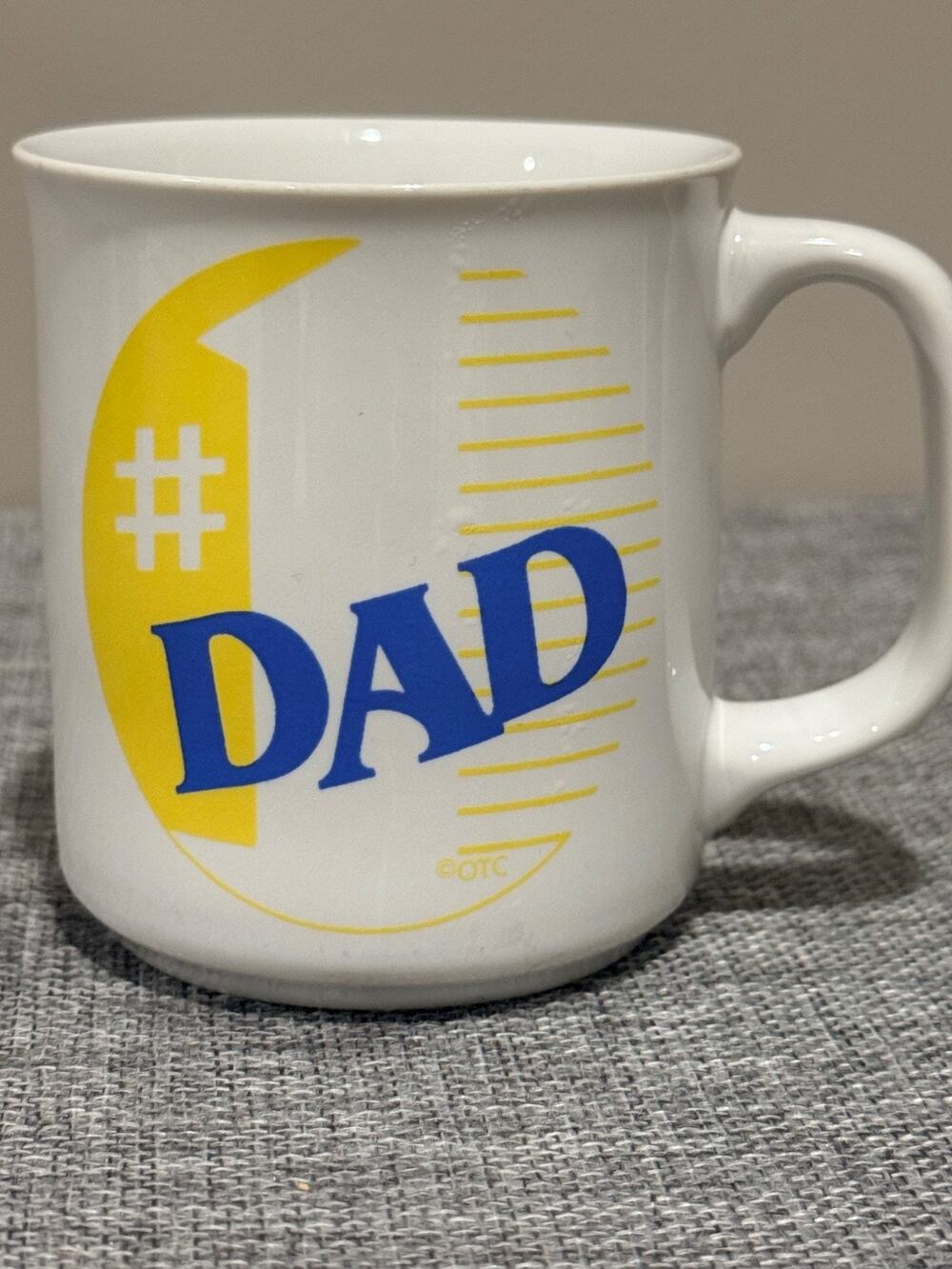 Vintage 1990's Number One Dad Fathers Day White with Blue and Yellow Coffee Mug